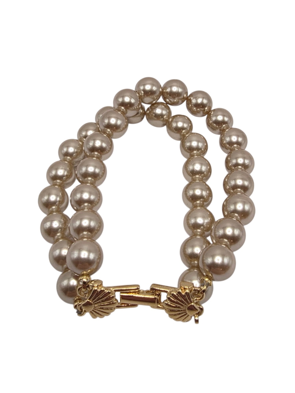 Vintage Richelieu Faux Pearl 2 Strand Bracelet Gold Tone Chain Signed 7½" Long